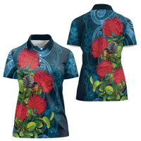 New Zealand Matariki Piwakawaka Women Polo Shirt Maori Koru With Pohutukawa Flowers LT05 - Polynesian Pride