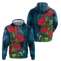 New Zealand Matariki Piwakawaka Zip Hoodie Maori Koru With Pohutukawa Flowers