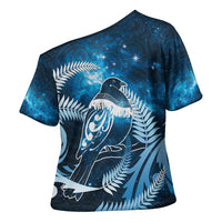 New Zealand Matariki Cross Shoulder Shirt Pigeon Kereru Maori Fern Art
