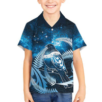 New Zealand Matariki Family Matching Puletasi and Hawaiian Shirt Pigeon Kereru Maori Fern Art LT05 Son's Shirt Blue - Polynesian Pride