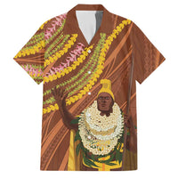 Hawaii King Kamehameha Family Matching Off The Shoulder Long Sleeve Dress and Hawaiian Shirt Hawaiian Kakau Pattern With Leis