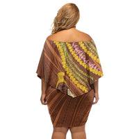 Hawaii King Kamehameha Family Matching Off Shoulder Short Dress and Hawaiian Shirt Hawaiian Kakau Pattern With Leis