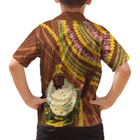 Hawaii King Kamehameha Family Matching Puletasi and Hawaiian Shirt Hawaiian Kakau Pattern With Leis LT05 - Polynesian Pride