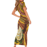 Hawaii King Kamehameha Family Matching Short Sleeve Bodycon Dress and Hawaiian Shirt Hawaiian Kakau Pattern With Leis