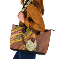 Hawaii King Kamehameha Leather Tote Bag Hawaiian Kakau Pattern With Leis