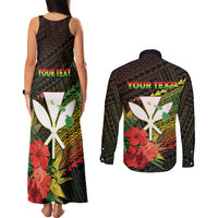 Personalized Hawaii Born and Raised Couples Matching Tank Maxi Dress and Long Sleeve Button Shirt Kanaka Maoli Flag Day LT05 - Polynesian Pride