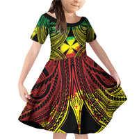 Personalised Wallis and Futuna Territory Day Family Matching Off Shoulder Short Dress and Hawaiian Shirt Polynesian Pattern Simple Style LT05 Daughter's Dress Reggae - Polynesian Pride