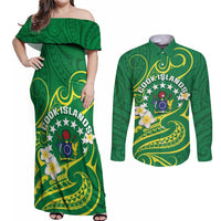 Cook Islands Happy Constitution Day Couples Matching Off Shoulder Maxi Dress and Long Sleeve Button Shirt Pattern Tribal Art