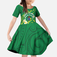 Cook Islands Happy Constitution Day Kid Short Sleeve Dress Pattern Tribal Art LT05 KID Green - Polynesian Pride
