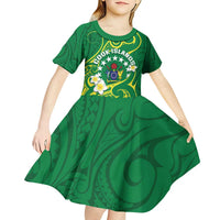 Cook Islands Happy Constitution Day Kid Short Sleeve Dress Pattern Tribal Art LT05 - Polynesian Pride