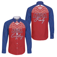 Aiga Samoa Family Matching Off The Shoulder Long Sleeve Dress and Hawaiian Shirt Aiga Is Everything LT05 Dad's Shirt - Long Sleeve Red - Polynesian Pride