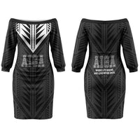 Samoa Aiga Couples Matching Off The Shoulder Long Sleeve Dress and Hawaiian Shirt Samoan Tribal Pattern LT05 - Polynesian Pride