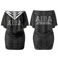 Samoa Aiga Family Matching Off Shoulder Short Dress and Hawaiian Shirt Samoan Tribal Pattern LT05 Mom's Dress Black - Polynesian Pride
