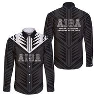 Samoa Aiga Family Matching Summer Maxi Dress and Hawaiian Shirt Samoan Tribal Pattern LT05 Dad's Shirt - Long Sleeve Black - Polynesian Pride