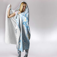 Polynesia Hammerhead Shark Hooded Blanket Tropical Flowers Tribal Pattern Blue