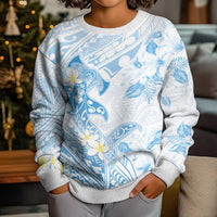 Polynesia Hammerhead Shark Kid Ugly Christmas Sweater Tropical Flowers Tribal Pattern Blue LT05 - Polynesian Pride