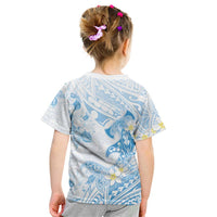 Polynesia Hammerhead Shark Kid T Shirt Tropical Flowers Tribal Pattern Blue LT05 - Polynesian Pride