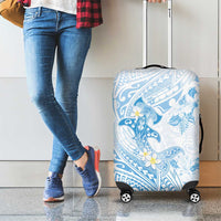 Polynesia Hammerhead Shark Luggage Cover Tropical Flowers Tribal Pattern Blue