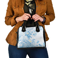 Polynesia Hammerhead Shark Shoulder Handbag Tropical Flowers Tribal Pattern Blue