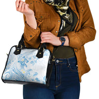 Polynesia Hammerhead Shark Shoulder Handbag Tropical Flowers Tribal Pattern Blue