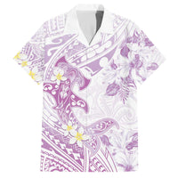 Polynesia Hammerhead Shark Family Matching Puletasi and Hawaiian Shirt Tropical Flowers Tribal Pattern Lavender