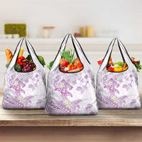 Polynesia Hammerhead Shark Grocery Bag Tropical Flowers Tribal Pattern Lavender