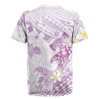 Polynesia Hammerhead Shark Rugby Jersey Tropical Flowers Tribal Pattern Lavender