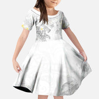 Polynesia Hammerhead Shark Kid Short Sleeve Dress Tropical Flowers Tribal Pattern White LT05 KID White - Polynesian Pride