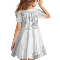 Polynesia Hammerhead Shark Kid Short Sleeve Dress Tropical Flowers Tribal Pattern White LT05 - Polynesian Pride