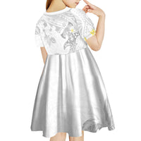 Polynesia Hammerhead Shark Kid Short Sleeve Dress Tropical Flowers Tribal Pattern White LT05 - Polynesian Pride