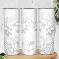 Polynesia Hammerhead Shark Skinny Tumbler Tropical Flowers Tribal Pattern White