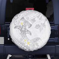 Polynesia Hammerhead Shark Spare Tire Cover Tropical Flowers Tribal Pattern White