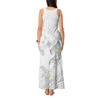 Polynesia Hammerhead Shark Tank Maxi Dress Tropical Flowers Tribal Pattern White