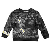 Polynesia Hammerhead Shark Kid Ugly Christmas Sweater Tropical Flowers Tribal Pattern Black LT05 Kid Black - Polynesian Pride