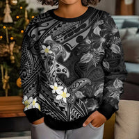 Polynesia Hammerhead Shark Kid Ugly Christmas Sweater Tropical Flowers Tribal Pattern Black LT05 - Polynesian Pride