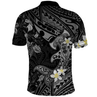 Polynesia Hammerhead Shark Polo Shirt Tropical Flowers Tribal Pattern Black