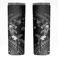 Polynesia Hammerhead Shark Skinny Tumbler Tropical Flowers Tribal Pattern Black LT05 Black - Polynesian Pride