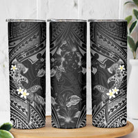 Polynesia Hammerhead Shark Skinny Tumbler Tropical Flowers Tribal Pattern Black LT05 - Polynesian Pride