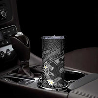 Polynesia Hammerhead Shark Skinny Tumbler Tropical Flowers Tribal Pattern Black LT05 - Polynesian Pride