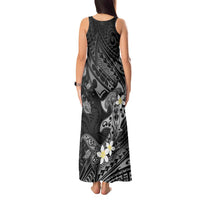 Polynesia Hammerhead Shark Tank Maxi Dress Tropical Flowers Tribal Pattern Black
