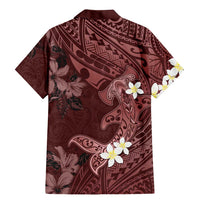 Polynesia Hammerhead Shark Family Matching Mermaid Dress and Hawaiian Shirt Tropical Flowers Tribal Pattern Oxblood