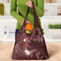 Polynesia Hammerhead Shark Grocery Bag Tropical Flowers Tribal Pattern Oxblood LT05 - Polynesian Pride