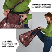 Polynesia Hammerhead Shark Grocery Bag Tropical Flowers Tribal Pattern Oxblood LT05 - Polynesian Pride