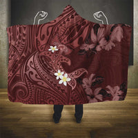 Polynesia Hammerhead Shark Hooded Blanket Tropical Flowers Tribal Pattern Oxblood