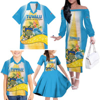 Personalised Tuvalu Independence Day Family Matching Off The Shoulder Long Sleeve Dress and Hawaiian Shirt Tuvalu Mo Te Atua - Polynesian Pride