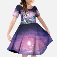 Happy Hulaween Family Matching Long Sleeve Bodycon Dress and Hawaiian Shirt Mahaloween Skeleton Dancing LT05 Daughter's Dress Purple - Polynesian Pride