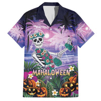 Happy Hulaween Family Matching Short Sleeve Bodycon Dress and Hawaiian Shirt Mahaloween Skeleton Dancing LT05 Dad's Shirt - Short Sleeve Purple - Polynesian Pride
