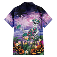 Happy Hulaween Family Matching Short Sleeve Bodycon Dress and Hawaiian Shirt Mahaloween Skeleton Dancing LT05 - Polynesian Pride