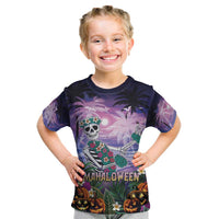 Happy Hulaween Kid T Shirt Mahaloween Skeleton Dancing LT05 Purple - Polynesian Pride