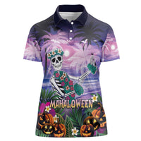Happy Hulaween Women Polo Shirt Mahaloween Skeleton Dancing